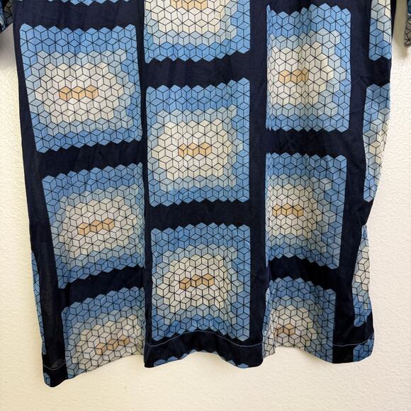 Vtg 70s Mervyns Disco Shirt Mens Geometric Button Up Nylon Dagger Collar Cubes - Picture 10 of 11